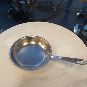 Brushed Stainless Steel Frying Pan with Long Handle - Silver